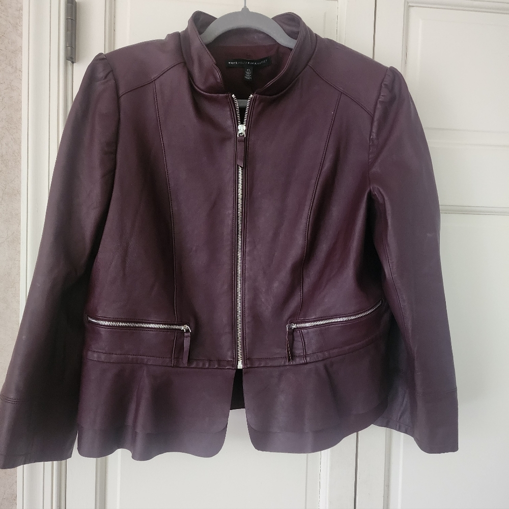 White House Black Market Deep Purple Leather Jacket Pit To Pit 21".New No Tag. - Picture 3 of 10